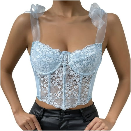 

Crop Top for Women Trendy Sheer Strap Camisole Exotic Underwear Floral Lace Tight Cami Tops Perspective Bustier