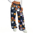 thumbnail image 4 of Hearthz Flannel Pajama Pants Women Ghost Pumpkin Spider Web Graphic Women Pajamas Fleece Pajama Pants Drawstring Elastic Waist Wide Leg Women's Pajama Pants, 4 of 5