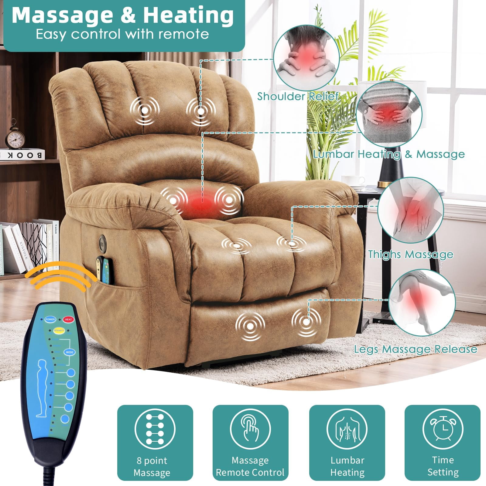 MEETWARM Large Power Lift Recliner with Side Pocket and USB Ports, Sand
