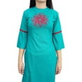 thumbnail image 5 of Bimba Women's Turquoise Embroidered Kurti Tunic Designer Ethnic Indian Kurta-14, 5 of 7