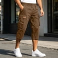 thumbnail image 4 of HKYNLAG Cargo Shorts for Men Stretch Waist Below The Knee Long Shorts Relaxed Fit Hiking Capri Short Mulit Pockets Coffee L, 4 of 7
