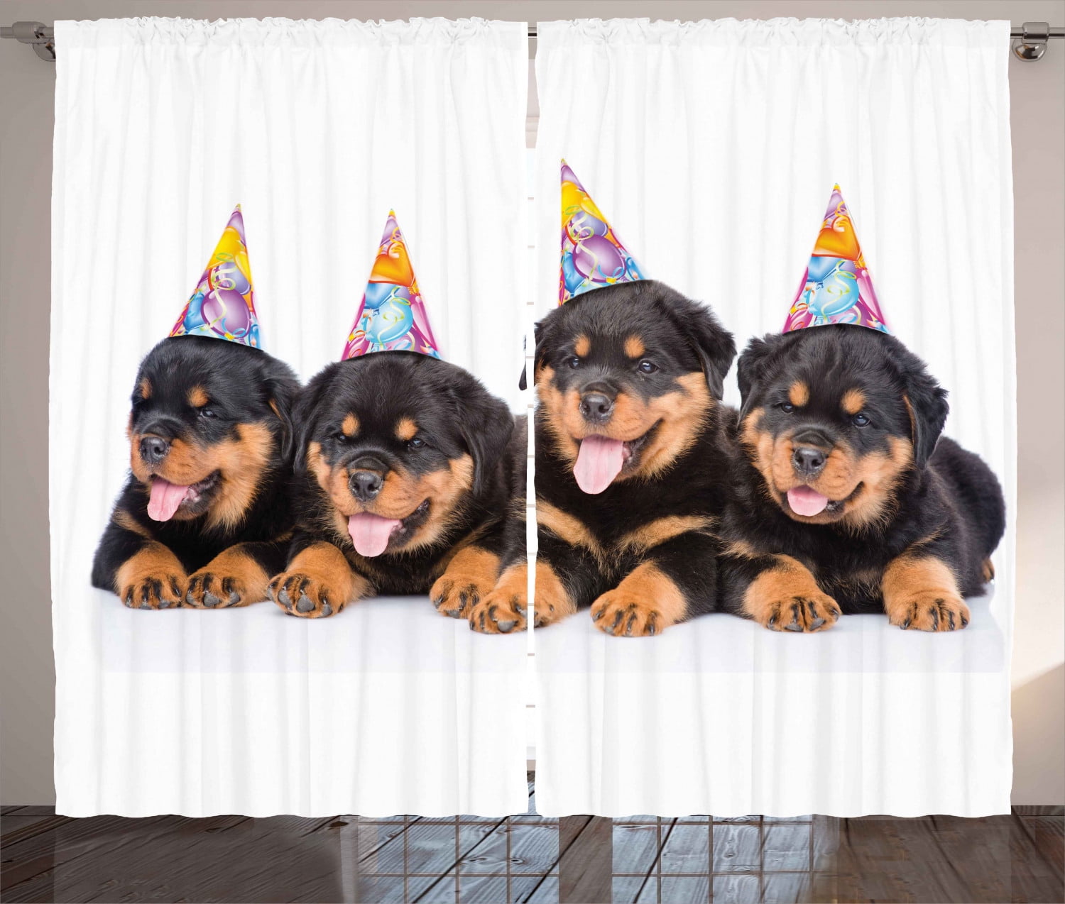 Birthday Decorations For Kids Curtains 2 Panels Set Rottweiler Puppies With Party Cone Hats Art Print Window Drapes For Living Room Bedroom 108w X 84l Inches Black And Marigold By Ambesonne Walmart Com Walmart Com