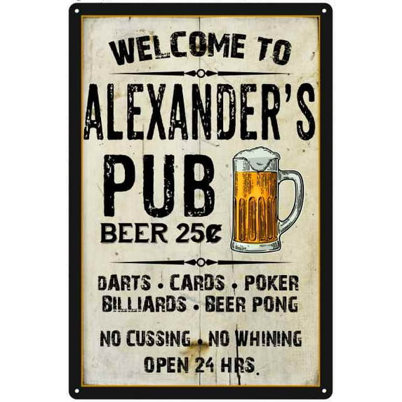 ALEXANDER'S Pub Sign Vintage Man Cave Bar Wall Decor 8x12 Metal 208120028144