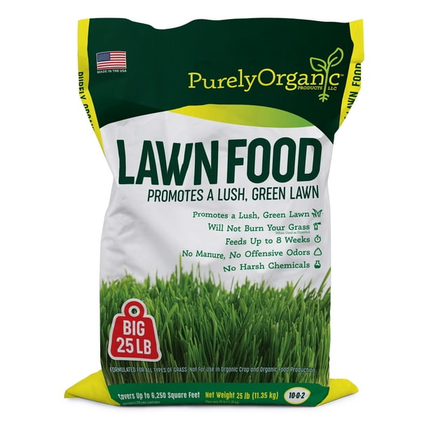 Purely Organic Products Lawn Food 1002 Granular Fertilizer, 25 Lb, Covers 6250 Sq Ft