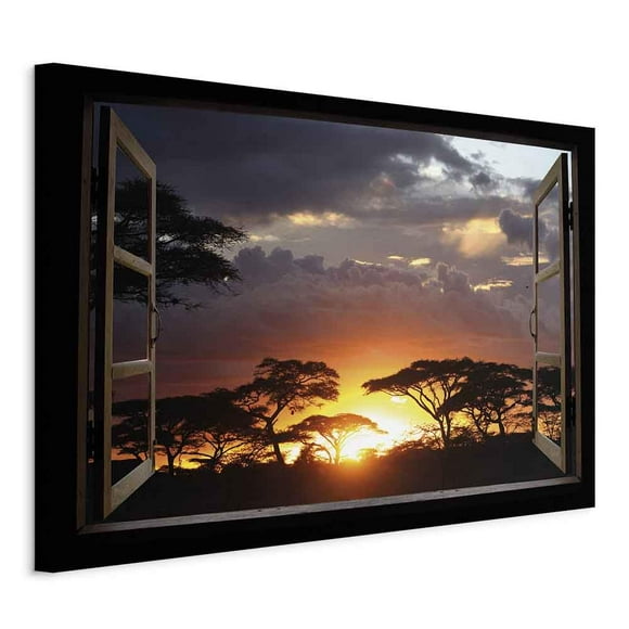 artgeist Canvas Wall Art Print Window View 35x24 in - 1pcs Home Decor Framed Stretched Picture Photo Painting Artwork Image Africa Serengeti c-C-0399-b-a
