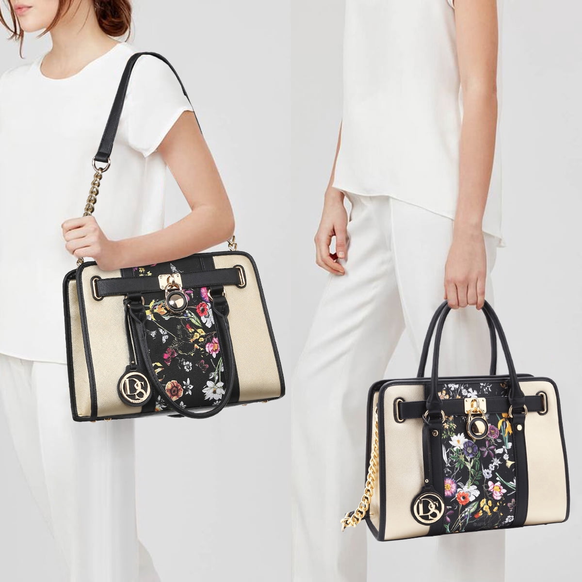 Dasein Women Handbags Purses Two Tone Satchel Bags Top Handle Shoulder Bags Work Tote with Matching Wallet