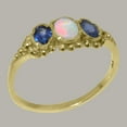 thumbnail image 2 of LBG British Made Solid 18k Yellow Gold Natural Opal & Sapphire Womens Anniversary Ring - 33 size options - Size 12, 2 of 5