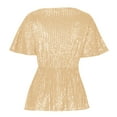 thumbnail image 4 of Mittory Women's Elegant Sequin Tops V Neck Tie Front Short Bell Sleeve Shirts Peplum Tops Blouse, 4 of 5
