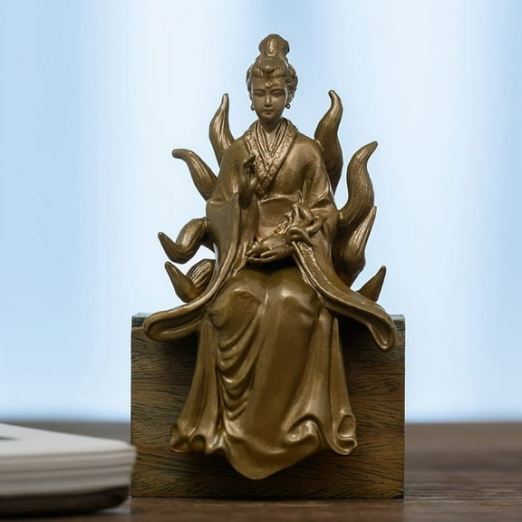 Handcrafted Nine-Tailed Fox Goddess Statue Vintage Brass 2.91in Wisdom & Protection Unique Gift for Home Decor