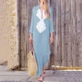 thumbnail image 2 of GYUJNB Robe d'Été Décontractée Sans Manches pour Femmes, Col en V, Longue, Dos Nu, Fendue sur le Côté, Maxi Robe de Plage, Bleu, 2 of 6