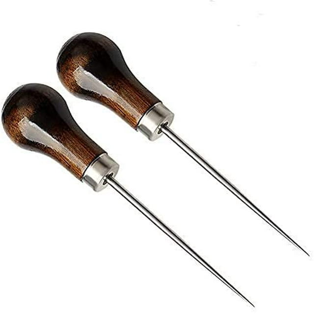 Awl,Gourd Shape Awl Tailors Awl Wood Handle Scratch Awl Sewing Awl Tool for Leather (2 Pack)
