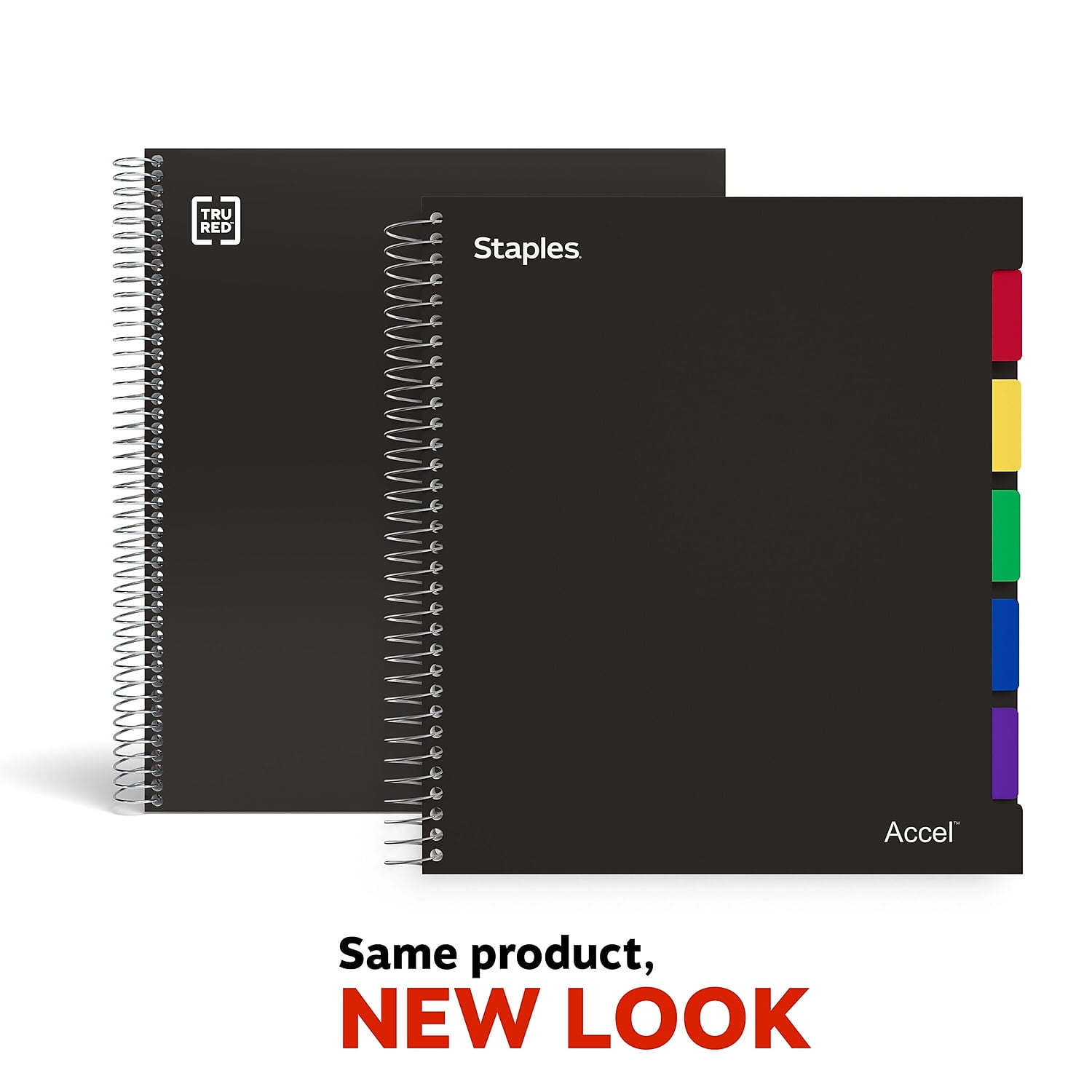 Staples Accel 5-Subject Notebook 8.5' x 11' College Ruled 150 Sh. Black 167634
