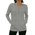 thumbnail image 2 of Women's UPF 50+ Sun Protection Jacket Hooded Women's Sports V-neck Sun Protection Hooded Solid Color Front Decorated Button Long Sleeve Top, 2 of 7