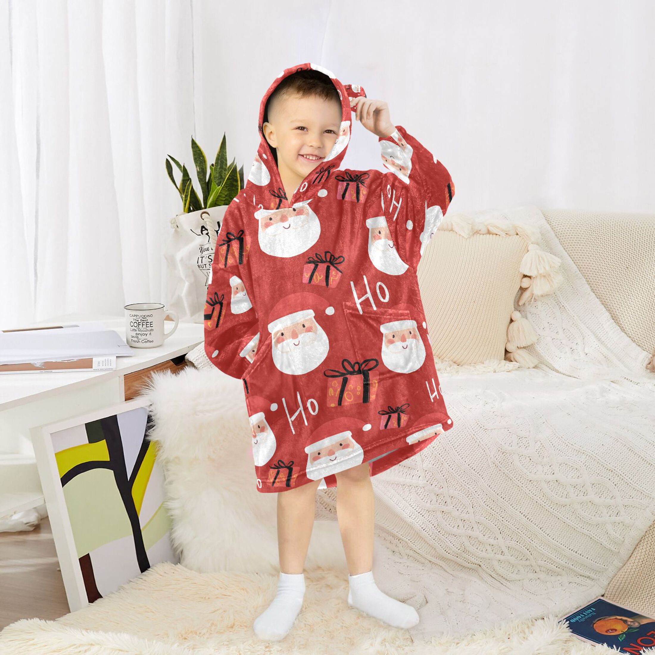 joogoo Blanket Hoodie for Santa Claus Gifts Oversize Sweatshirt 3-14 YR L