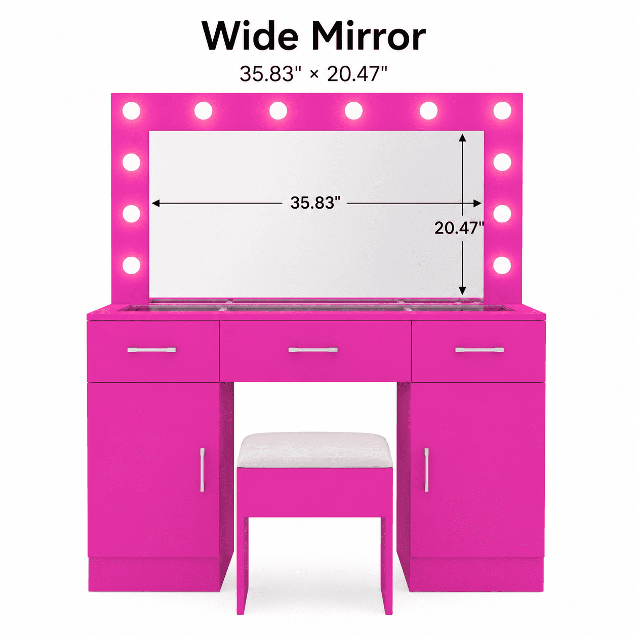 Ktaxon Large Makeup Vanity, Get Ready with Me GRWM Vanity Table Set w/ Visible Glass Top and Charging Station, Pink