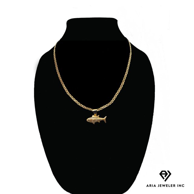 Collar de oro de 14 quilates con colgante de Atún, el mejor regalo unisex para madre, padre, novia, novio, ella, él, collar de cadena marinera de 14 quilates de Aria Jeweler Daily