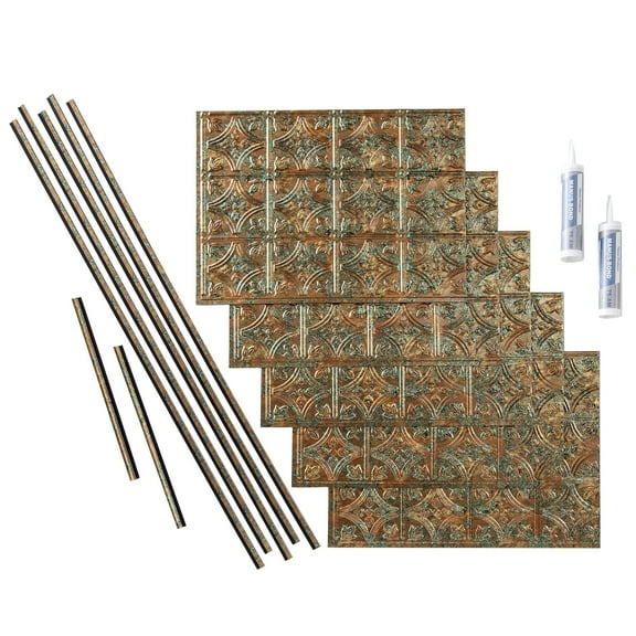 FASÄDE Traditional Style 1 Decorative Vinyl Backsplash 15 sq ft Kit in Copper Fantasy