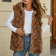 thumbnail image 4 of Gpaecead Women's Sleeveless Faux Fur Vest With Hood, Short Fleece Puffer Gilet, Winter Warm Tank Jacket Brown, 4 of 9