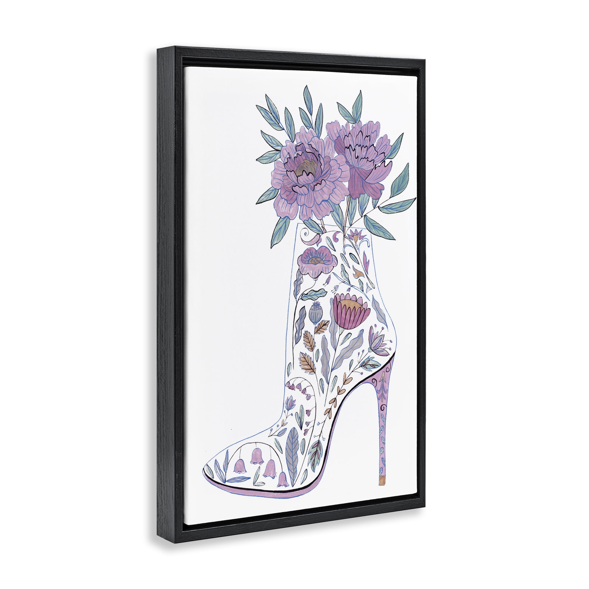 Stupell Industries Floral Heel Bouquet Botanical & Floral Painting Black Floater Framed Art Print Wall Art, 17 x 25