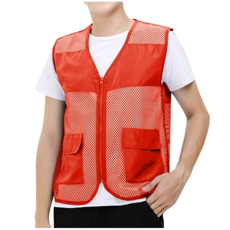 RYDCOT Men Mesh Breathable Multi-Pocket Summer Vest Outdoor Travelers Fly Fishing Photography Orange