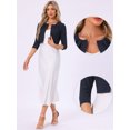 thumbnail image 2 of DARING DIVA Women's 3/4 Sleeve Shrug Top Collarless Pleated Cropped Cardigan XS Blue, 2 of 6
