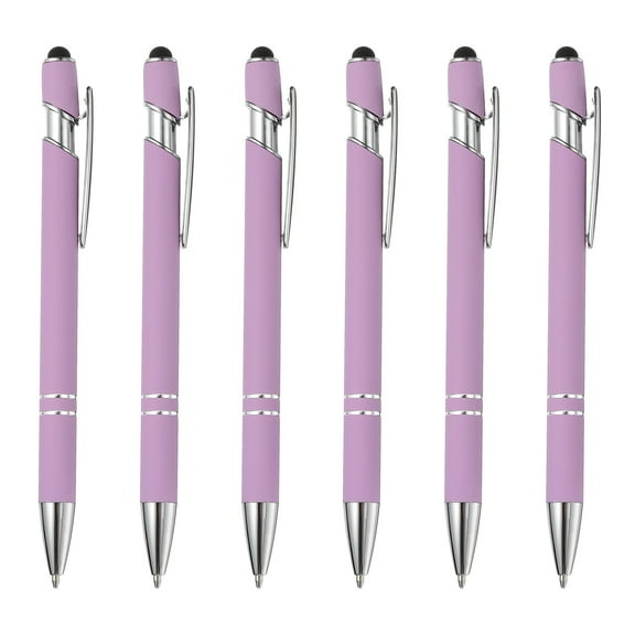 Ballpoint Pen with Stylus Tip, 6Pcs 2 in 1 Metal Pen Black Ink 1.0mm Medium Point Stylus Pen for Touch Screens Style 3, Light Purple
