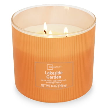 Mainstays 3-Wick Textured Wrapped Candle Lakeside Garden Fragrance, 14oz