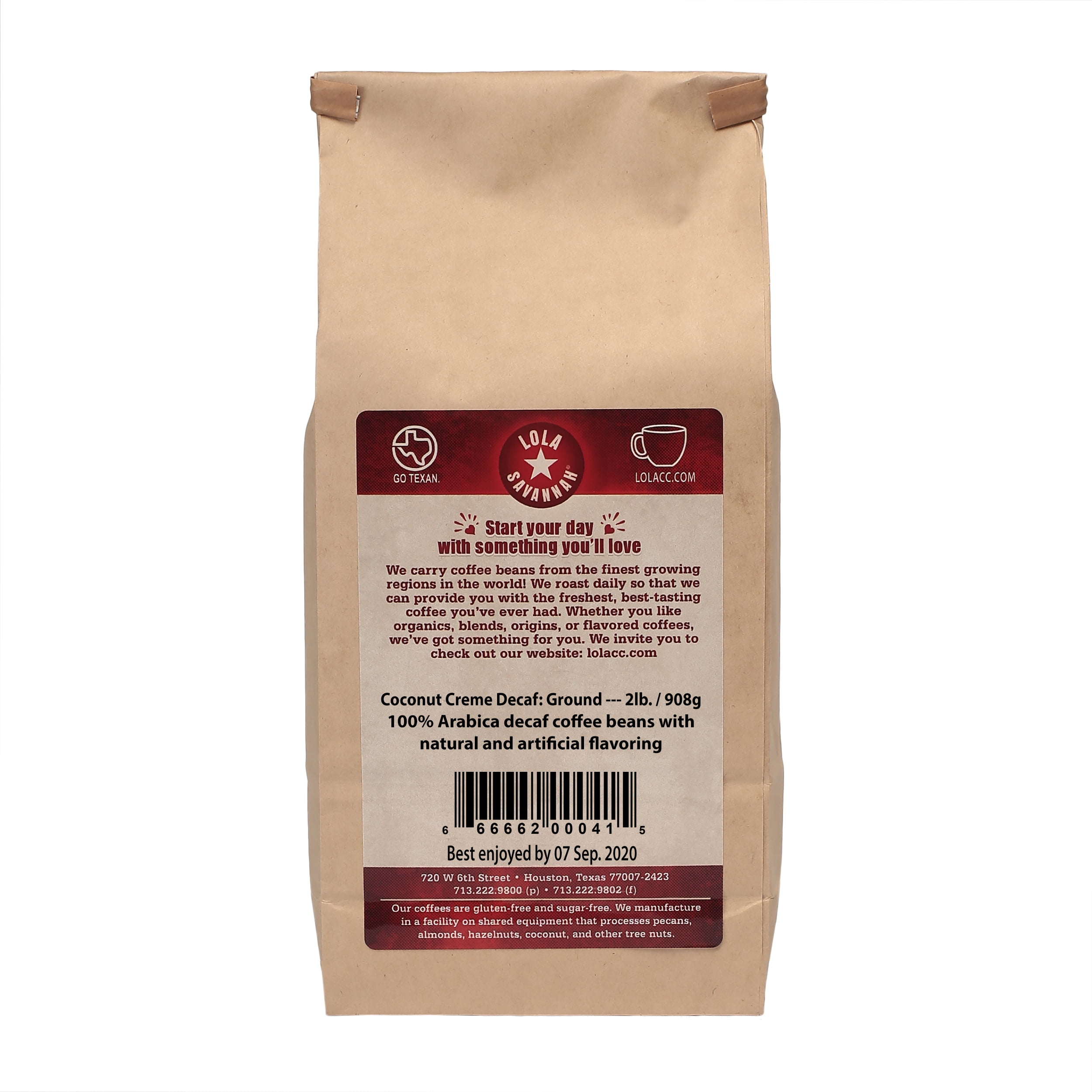 Lola Savannah Coconut Crème Ground Coffee - Decaf 2lb Bag