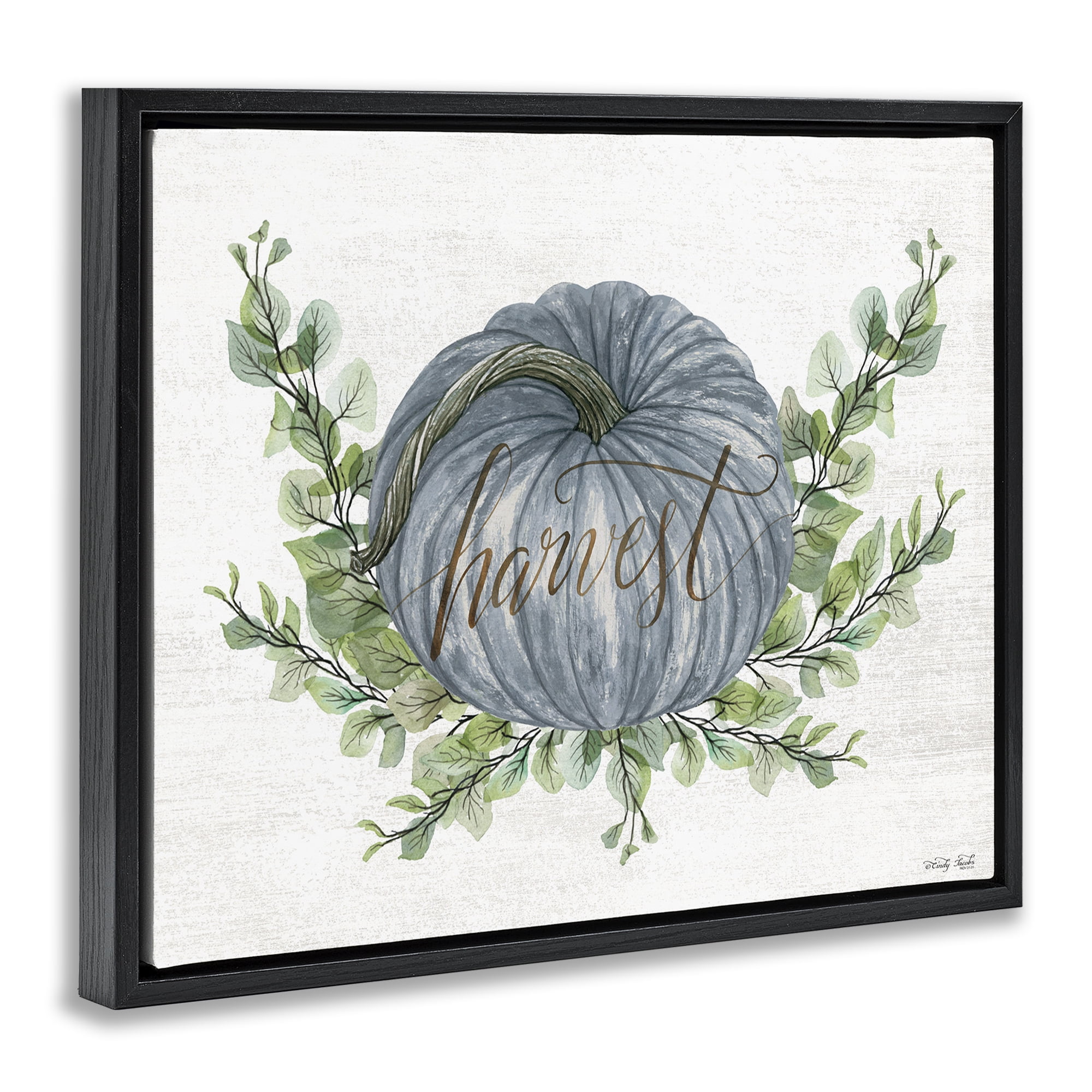 Stupell Industries Blue Harvest Pumpkin Food & Beverage Painting Black Floater Framed Canvas Art Print Wall Art, 31 x 25