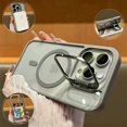 thumbnail image 2 of Magsafe Magnetic Lens Protection Stand Phone Case For IPhone 16 15 14 13 12 11 Pro Max Camera Glass Transparent Metal Ring Cover Light purple for iphone 15 ProMax, 2 of 6