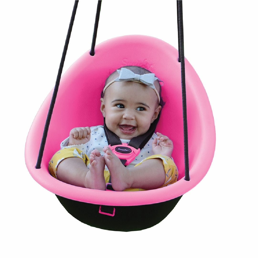 Swurfer Kiwi Baby - Toddler Swing with Foam-Lined Shell, Indoor and Outdoor Toy, Ages 6 Months+, Pink