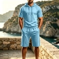 thumbnail image 2 of Men's Solid Short Sleeve Hoodie & Elastic Waist Shorts Set, All-Season Comfort Loose Fit Casual Two Piece Outfit for Home Party Indoor Outdoor Daily | TruHer,Light Blue 2XL, 2 of 9