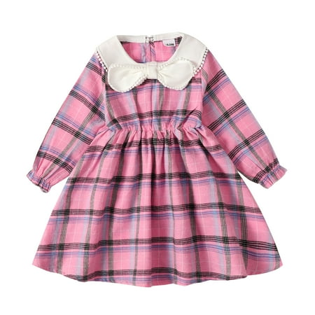 

Baby Girls Dress Long Sleeve Plaid Print Round Neck Dress 1PCS Winter Dress 18-24 Months Yellow