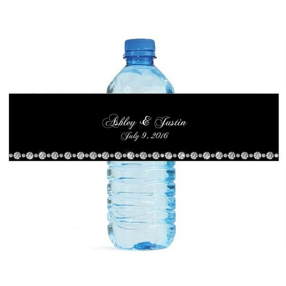 100 Black and Diamonds Wedding Water Bottle Labels Engagement Party Special Occasion
