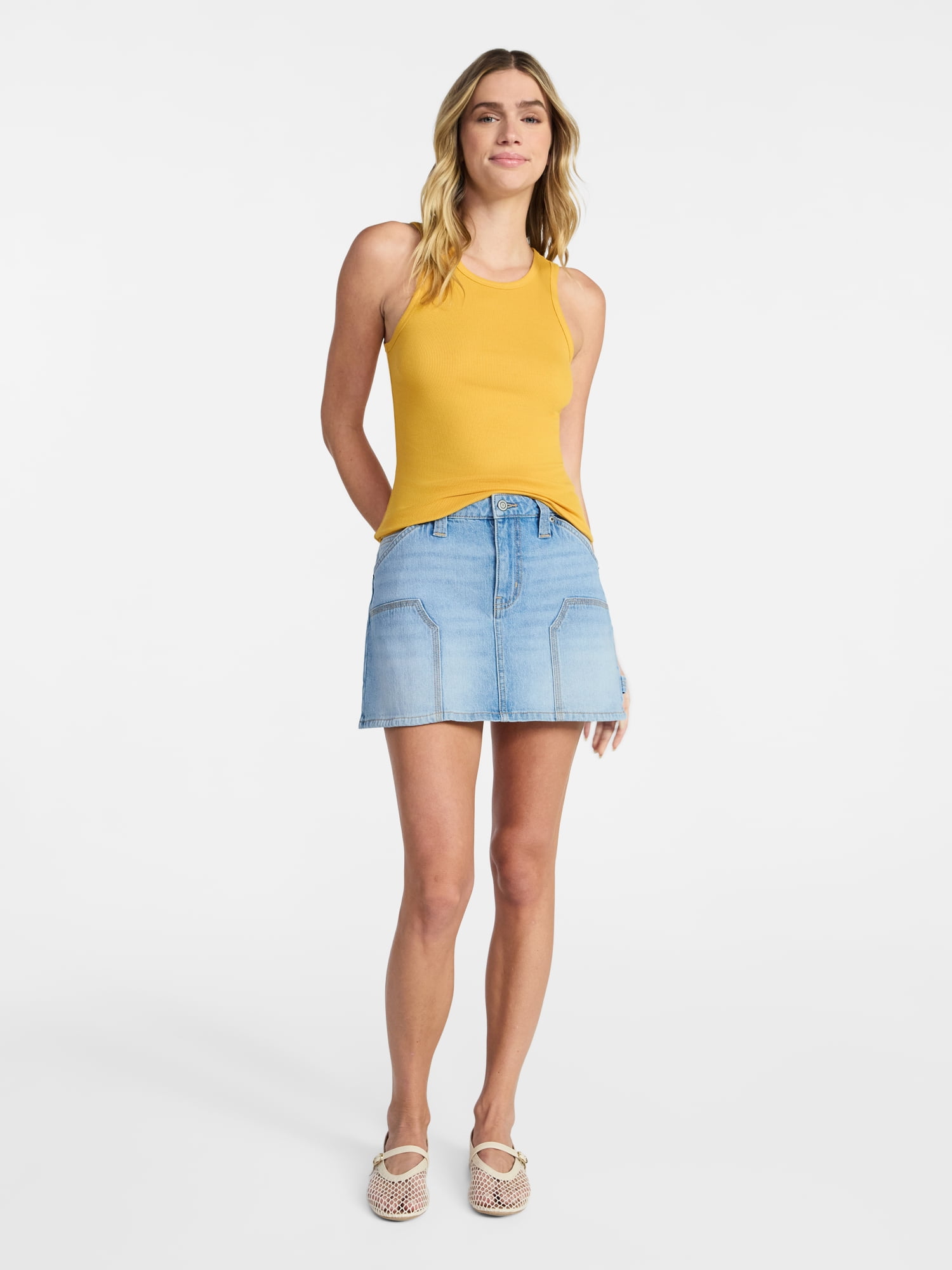 No Boundaries Ribbed High Neck Tank Top, Women's XXS-XXL