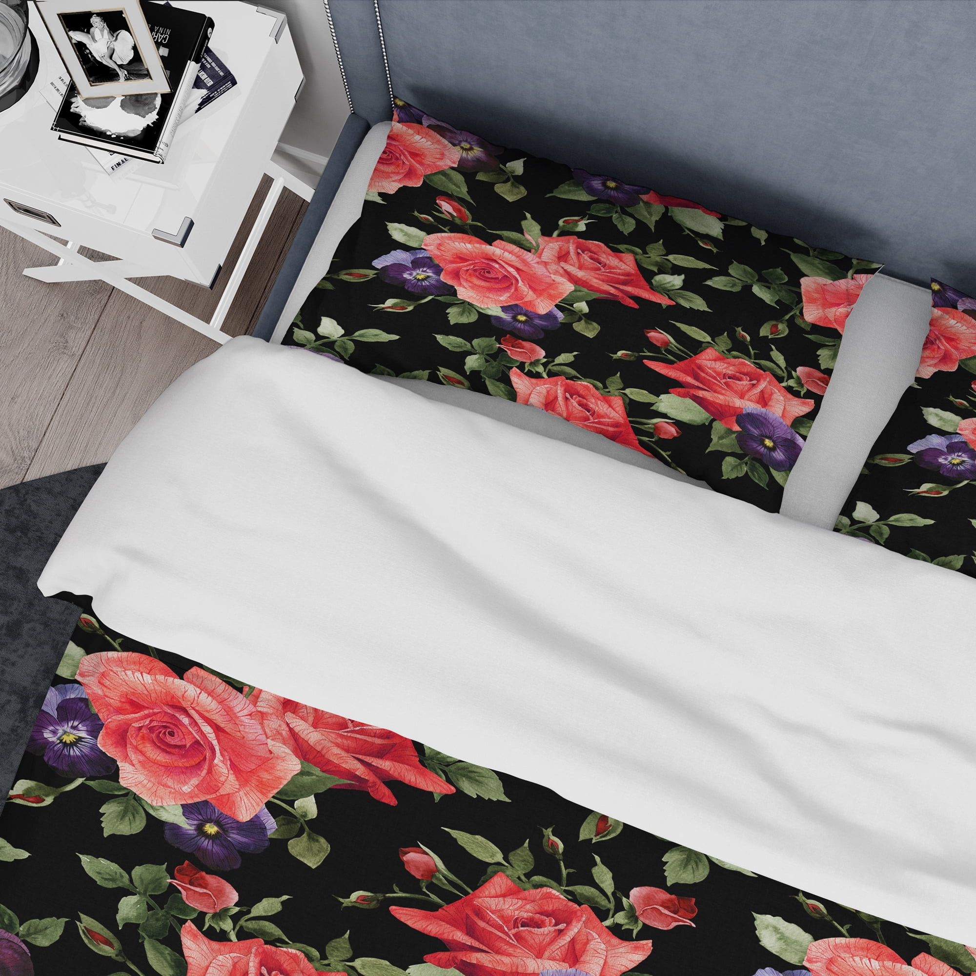 Designart 'Pansy Flowers Rose Patterns' Modern & Contemporary Duvet Cover Set