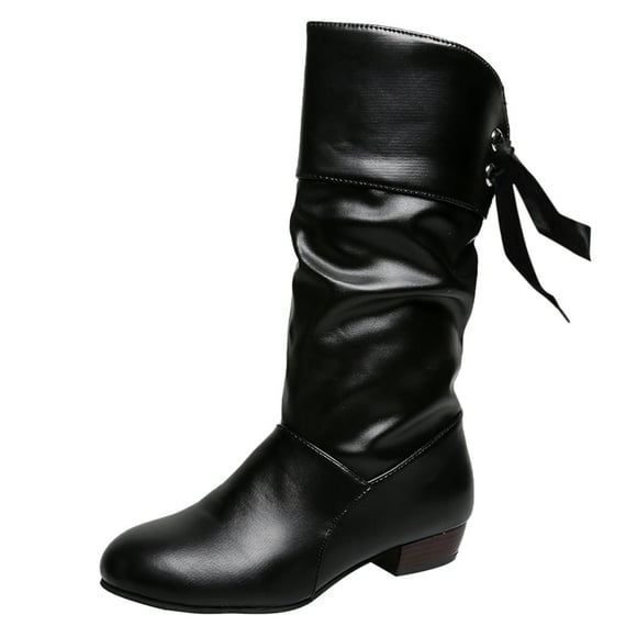 2025 Women's Autumn and Winter Women Riding Boots Wide Calf Ride Khaki Comfortable Low Heel Womens Rain Boots Wide Calf Round Toe Perforated Suede Knee Boots for Women Wide Calf Boots