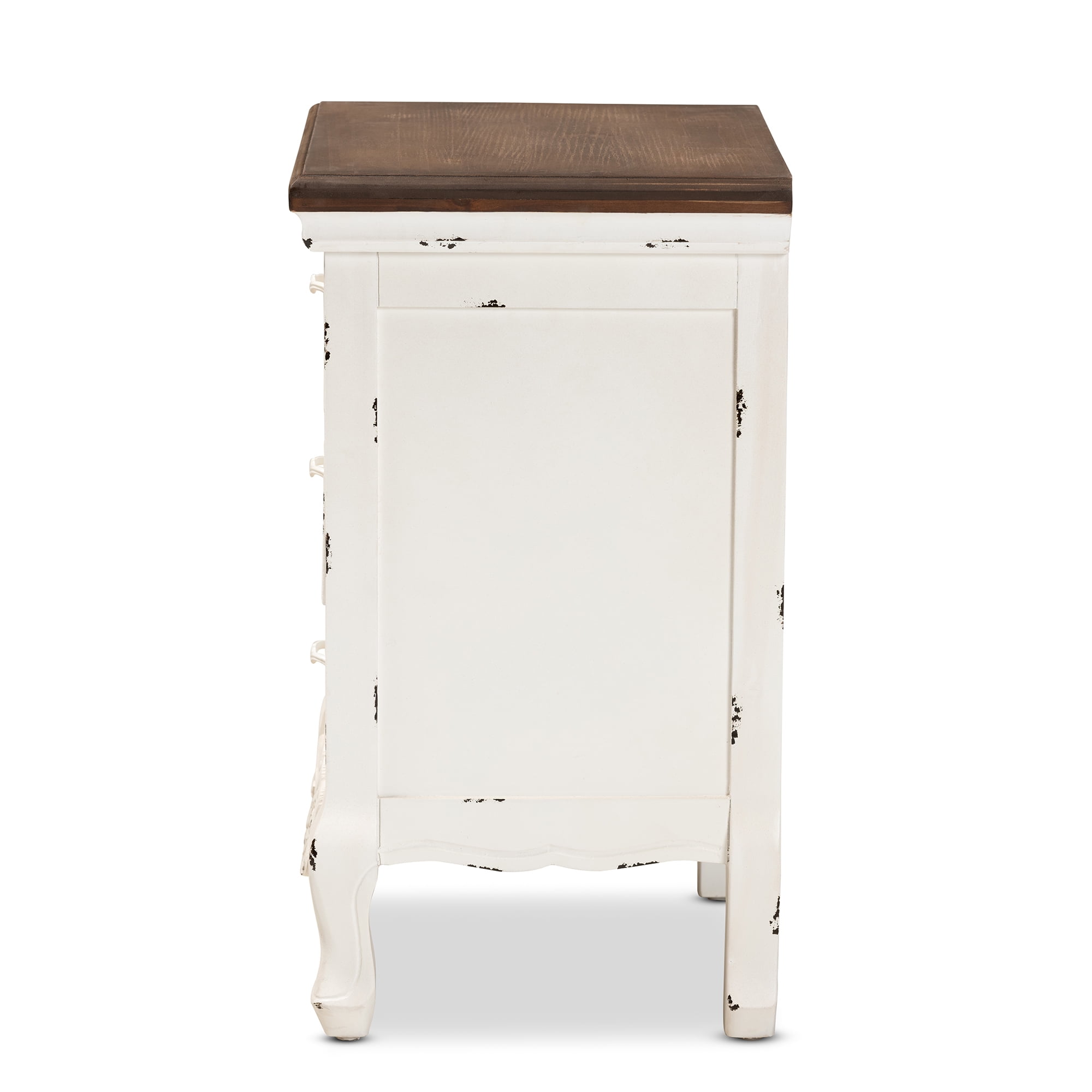 Baxton Studio Levron Classic and Traditional Walnut Brown and Antique White Finished Wood 3-Drawer End Table