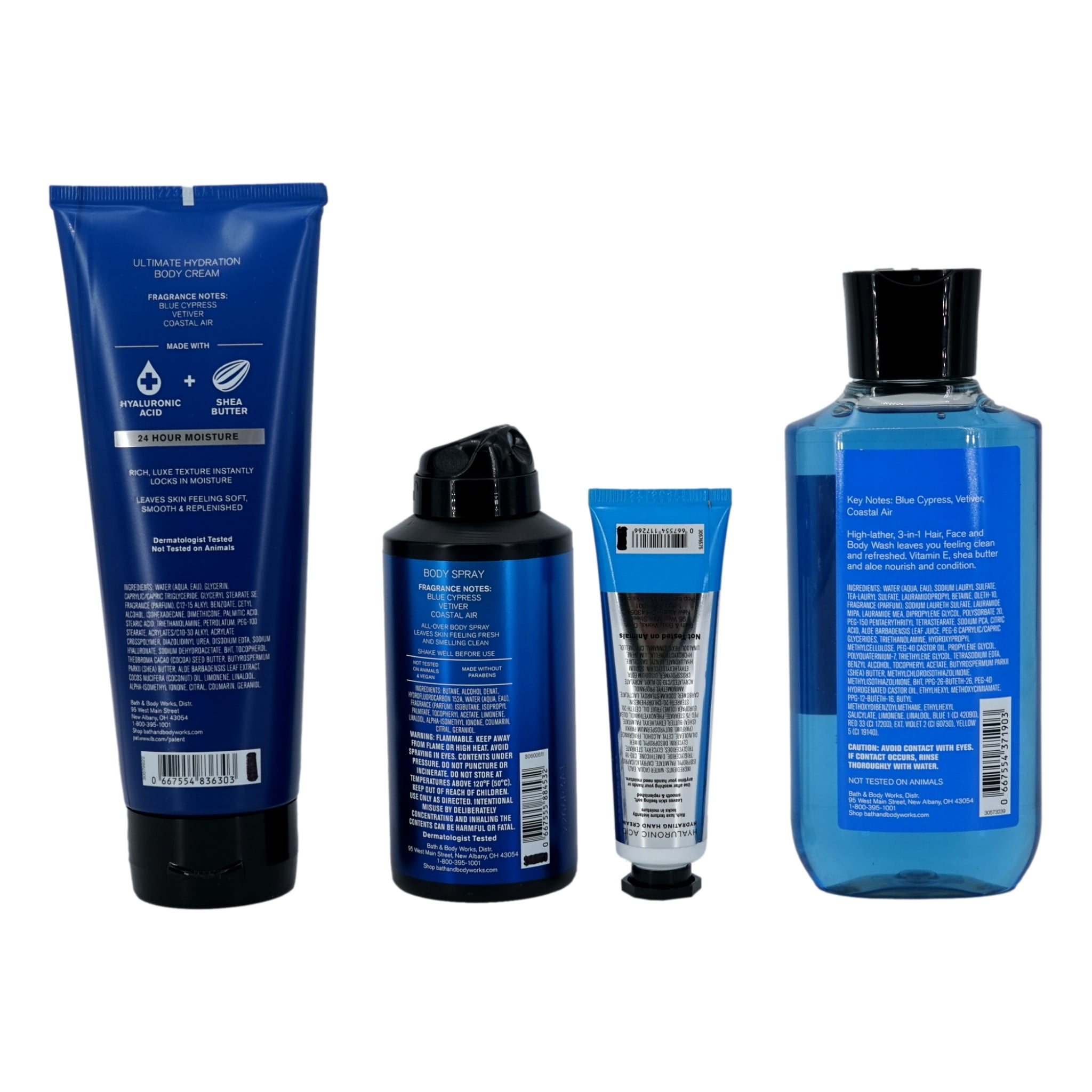 Ocean Men's Collection Gift Bag Set 4 Pack 10 oz 3-in-1 Hair Face And Body Wash 8 oz Ultimate Hydration Body Cream 3.7 oz Body Spray And 1 oz Travel Size Hydrating Hand Cream With Hyaluronic Acid