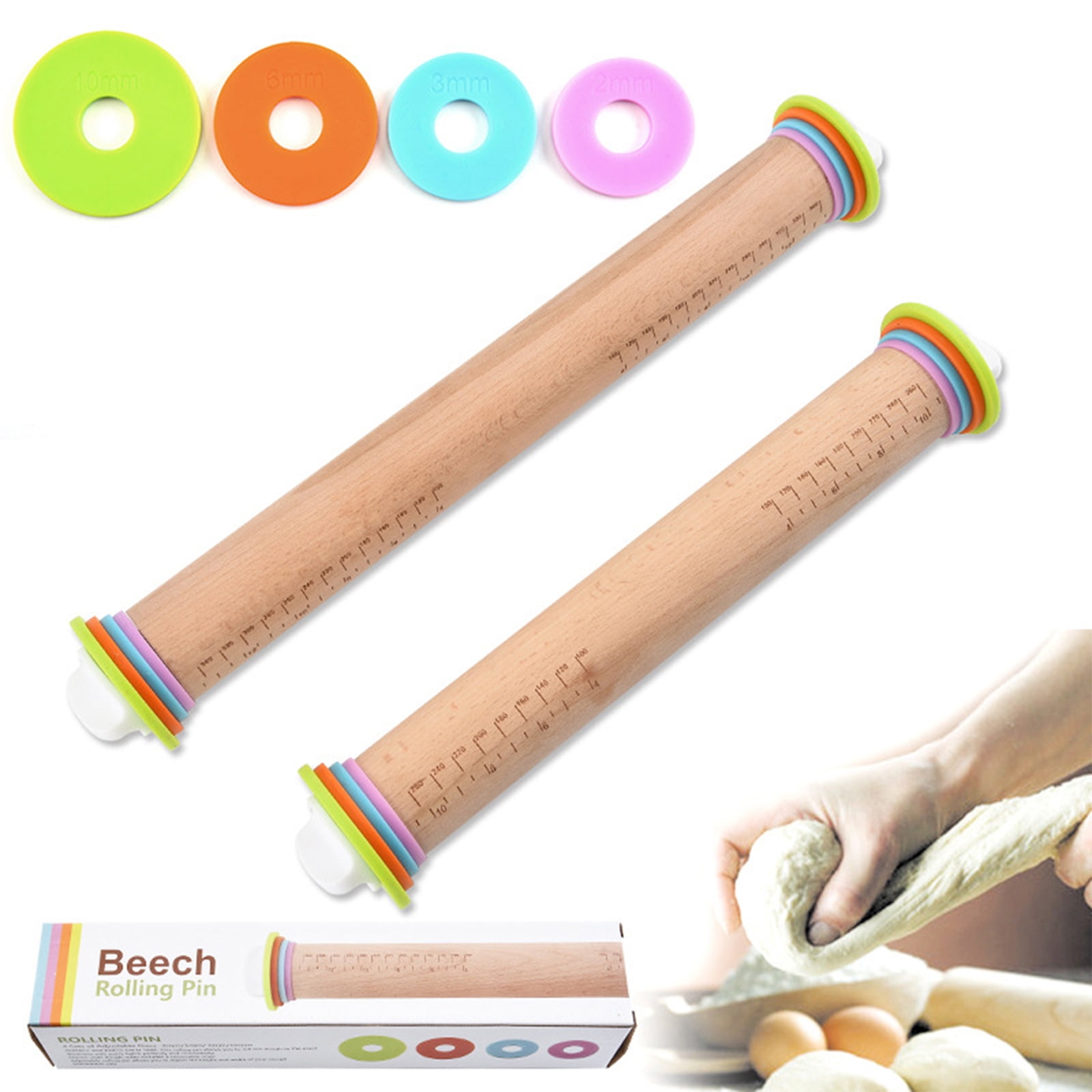 Pastries Beech Wood Rolling Pin for Baking Pizza Adjustable Rolling Pin