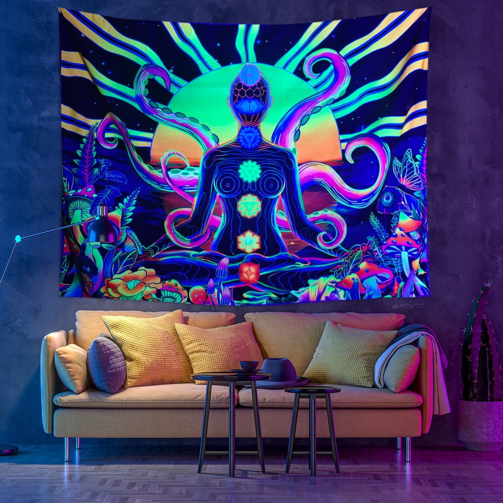 Fashnice Tapestry Blacklight Tapestries Wall Hanging Blanket Bedspread