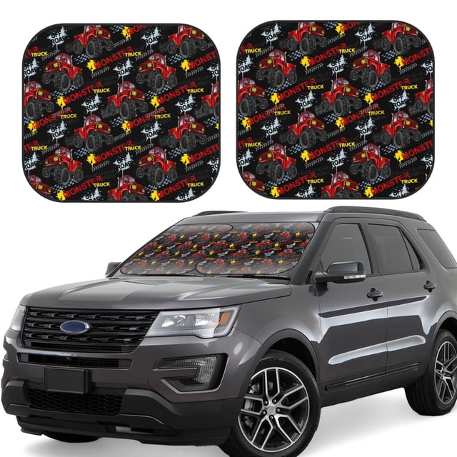 Vsdgher Monster Truck Print Car Windshield Sun Shade, Reflective Sunshade Window Sunshade Sun Visor Protector Fit for Cars,Trucks,SUVs-Medium