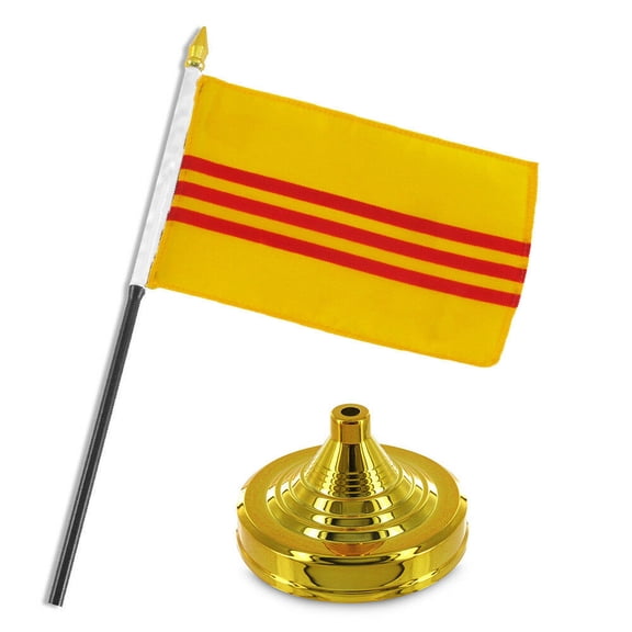 South Vietnam Vietnamese Flag 4"x6" Desk Set Table Stick Gold Base
