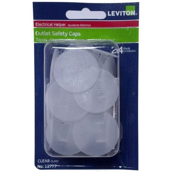 Leviton 12777 Outlet Protector Safety Caps, 24 Pieces, Clear