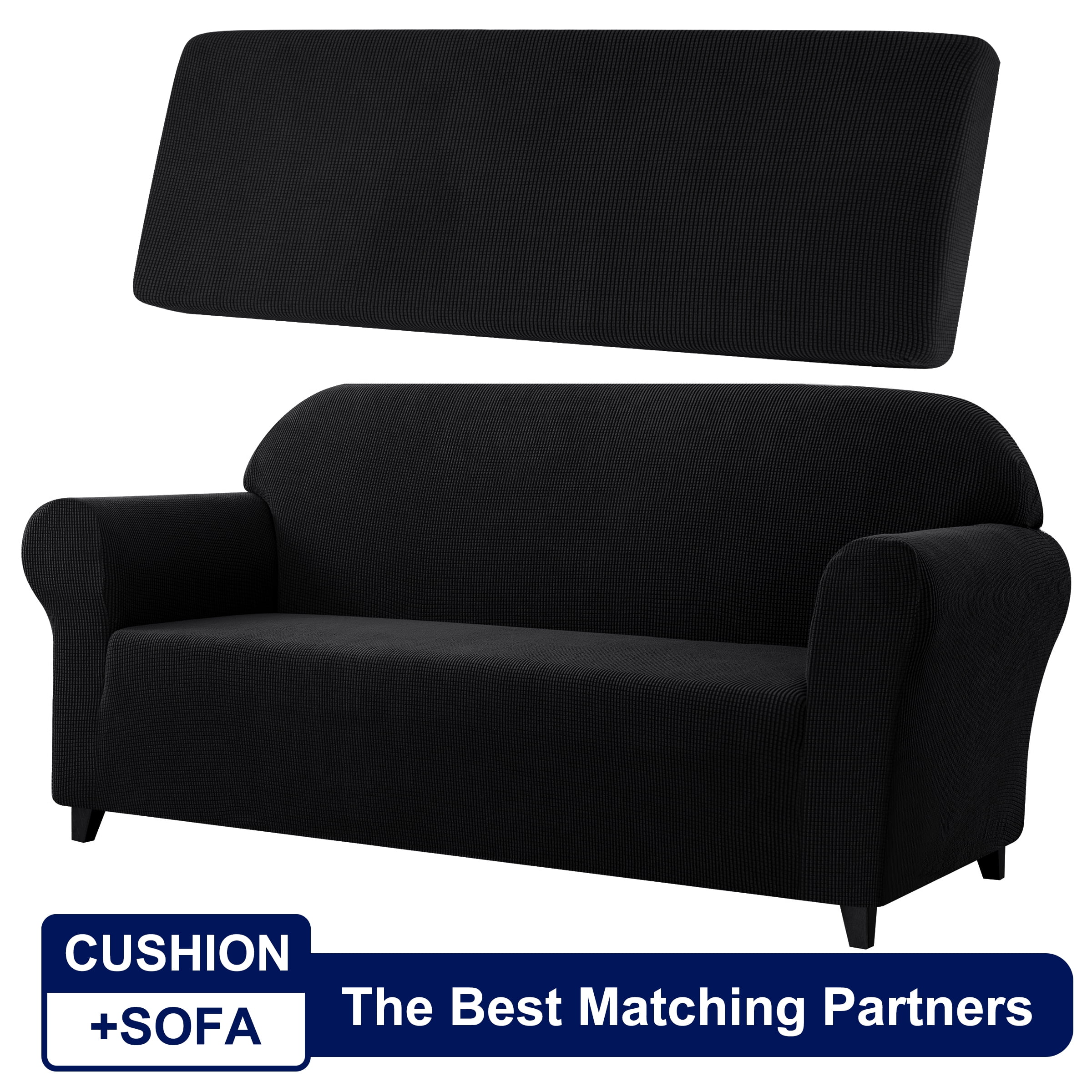 Subrtex Sofa Cover 1 Piece Slipcover with extra Stretch Cushion Seat Cover, Sofa, Black