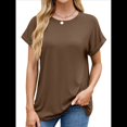 thumbnail image 3 of Camisetas Casuales Holgadas para Mujer, Camisetas de Verano de Corta con Cuello Redondo y Modernas Color Café L, 3 of 10