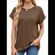 thumbnail image 3 of Camisetas Casuales Holgadas para Mujer, Camisetas de Verano de Corta con Cuello Redondo y Modernas Color Café L, 3 of 10