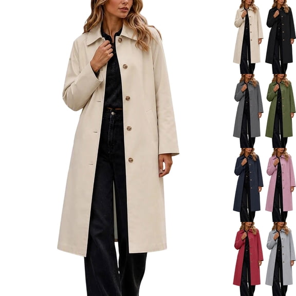 cocolona Womens Trench Coat Open Front Button Down Lapel Lined Overcoat LightWeight Trendy Fall Winter Solid Color Long Coat