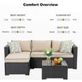 thumbnail image 6 of Walsunny 3 Pieces Outdoor Patio Sectional Sofa Furniture Set with 2-seater Sofa, Lounge Sofa, Glass Coffee Table Black PE Wicker Rattan Khaki Waterproof Cushions for Garden Backyard Balcony Poolside, 6 of 6