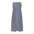 thumbnail image 3 of Summer Beach Dresses for Womens 2026 Plus Size Fashion Loose And Comfortable Solid Color Pocket Sleeveless Round Neck Dress, 3 of 5